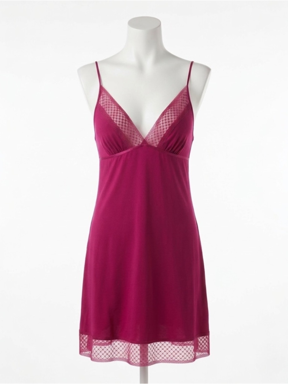 Victorias Secret Chemise Slip Dress Magenta Pink Lace Trim Y2K Lingerie Size Med